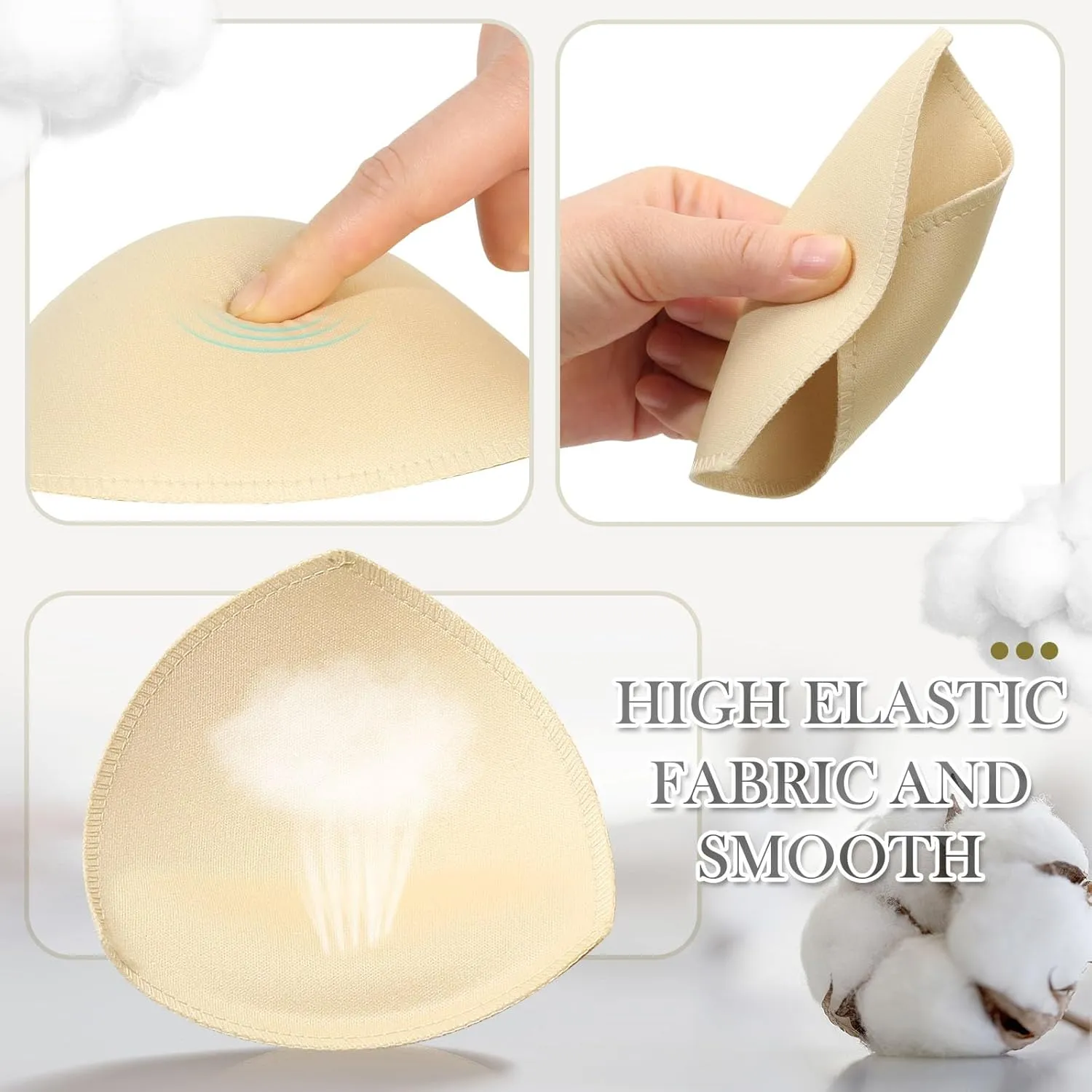 4 Pairs Bra Pads Inserts, Sewn Edges Removable Bra Inserts, Breathable & Enhancers for Sports Bras, Swimwear, Dresses