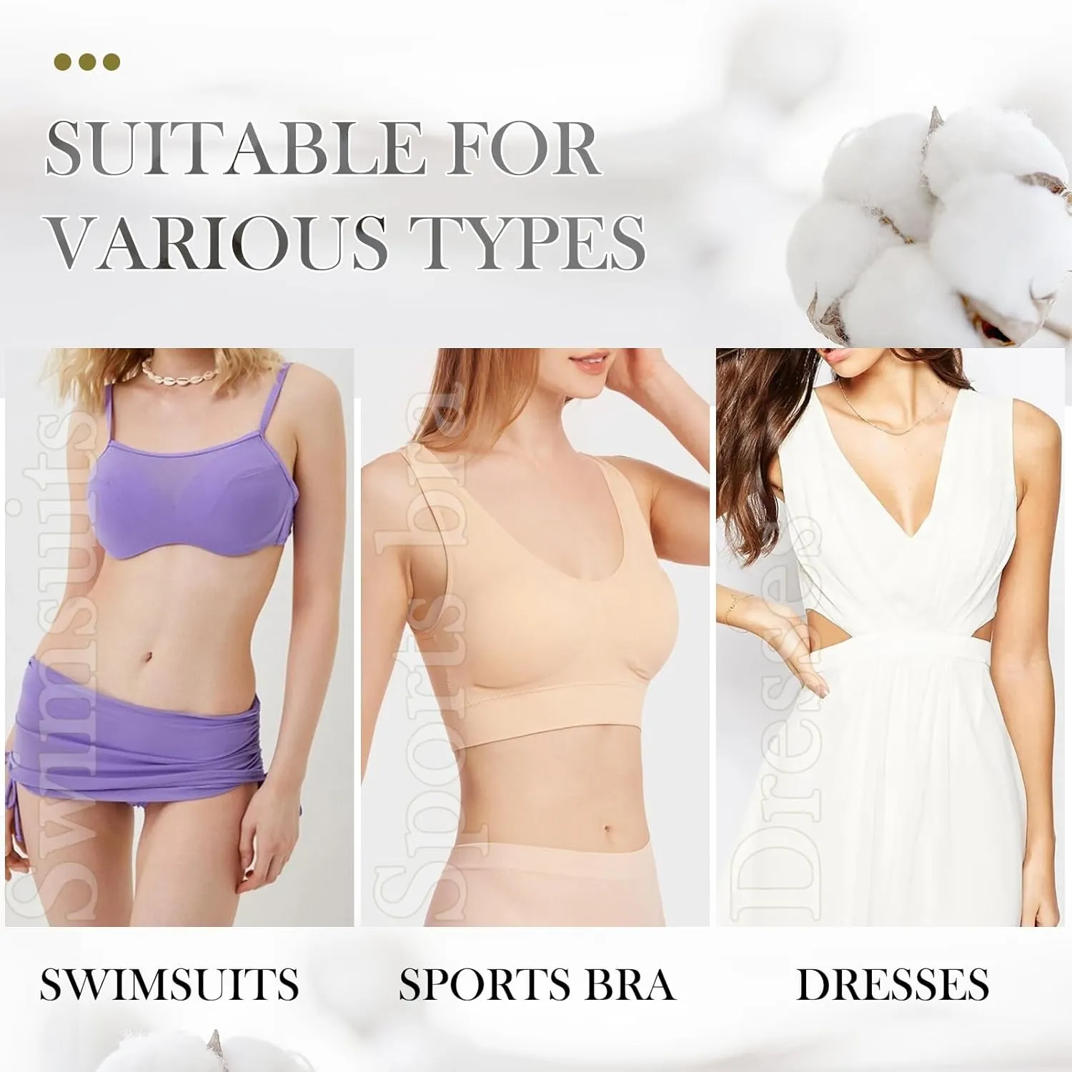 4 Pairs Bra Pads Inserts, Sewn Edges Removable Bra Inserts, Breathable & Enhancers for Sports Bras, Swimwear, Dresses