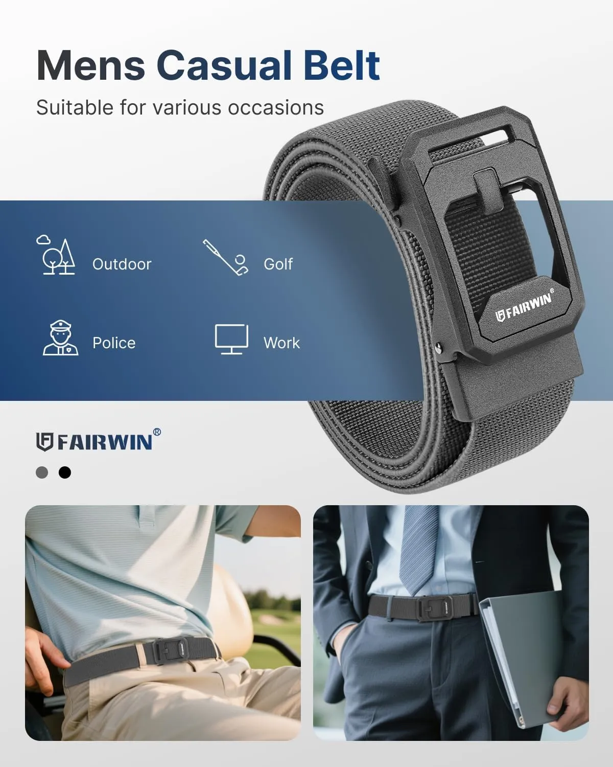 FAIRWIN Ratchet Belt for Men- Tactical Nylon Web Work Golf Belts with Automatic Buckle, Adjustable for Jeans Pants