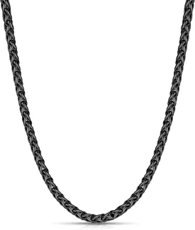 Fiusem Black Wheat Chains for Men and Women, 2/2.5/3/4/5mm Stainless Steel Necklace Chain, Mens Necklace 16-28 Inch