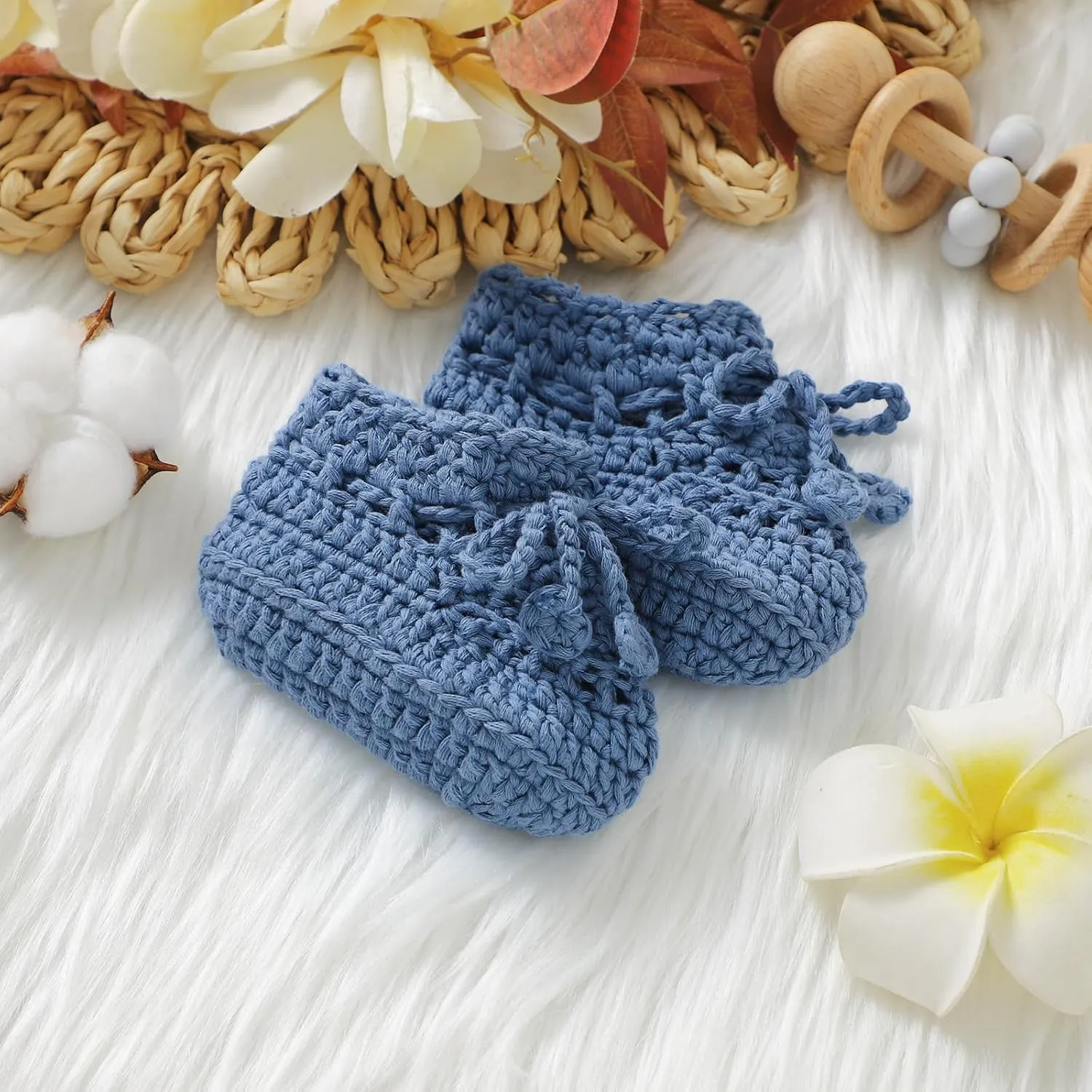 Hadetoto Baby Booties Hand Crochet Knit Cotton Bootie Soft Cozy Warm Socks Shoes Newborn First Walkers for Infant Boy Girl