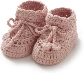 Hadetoto Baby Booties Hand Crochet Knit Cotton Bootie Soft Cozy Warm Socks Shoes Newborn First Walkers for Infant Boy Girl