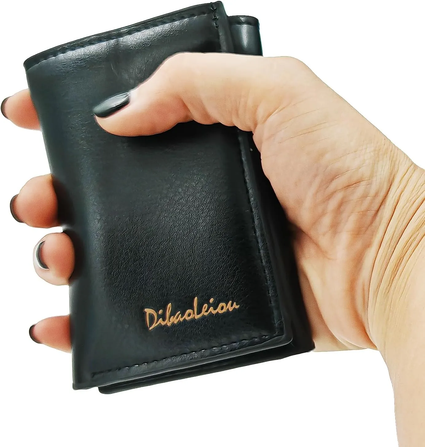 Men Women Wallet Trifold Soft Leather 4 Card Holder 2 Money Pockets with Photo Window Mother Kids Girl Gift