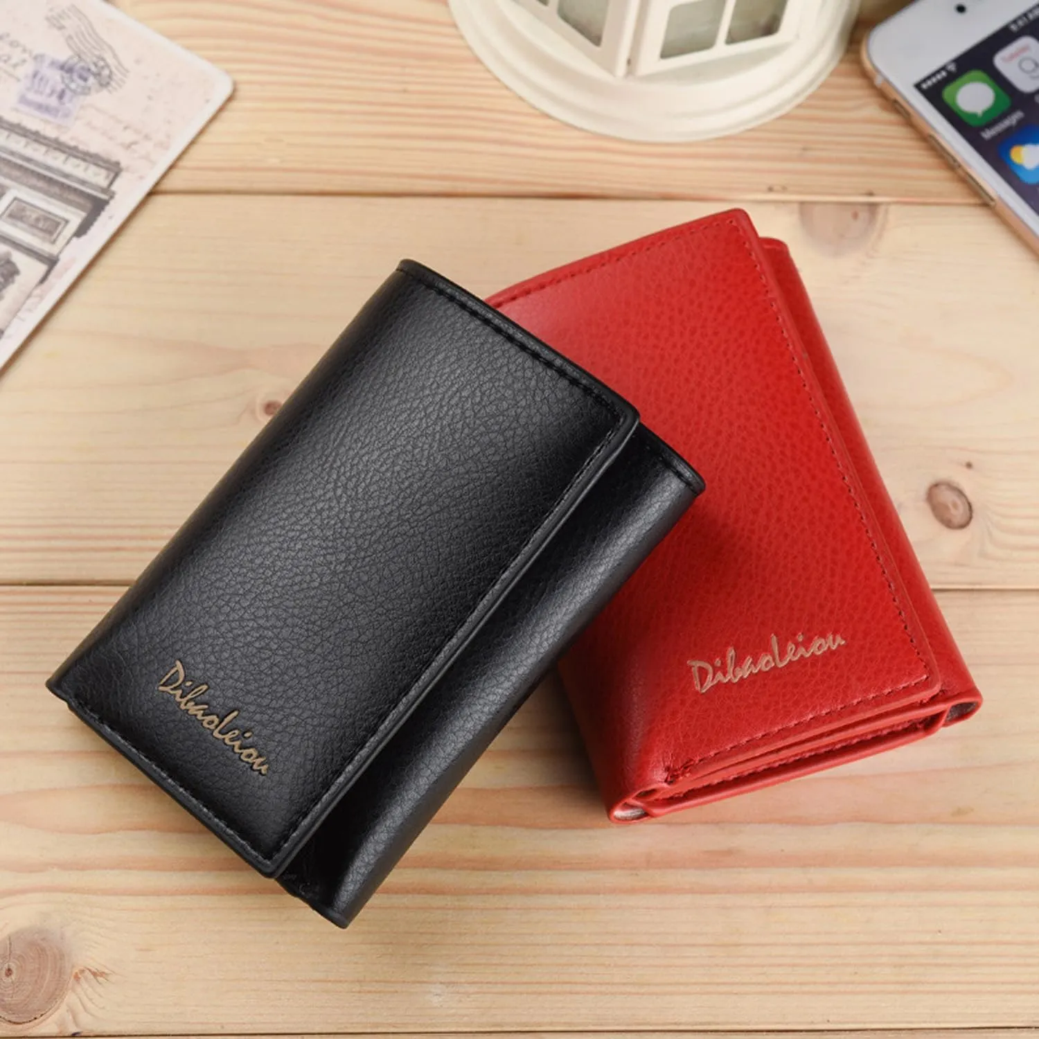 Men Women Wallet Trifold Soft Leather 4 Card Holder 2 Money Pockets with Photo Window Mother Kids Girl Gift