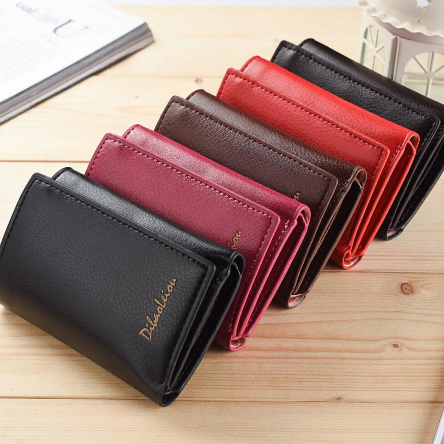 Men Women Wallet Trifold Soft Leather 4 Card Holder 2 Money Pockets with Photo Window Mother Kids Girl Gift