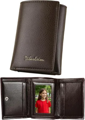 Men Women Wallet Trifold Soft Leather 4 Card Holder 2 Money Pockets with Photo Window Mother Kids Girl Gift