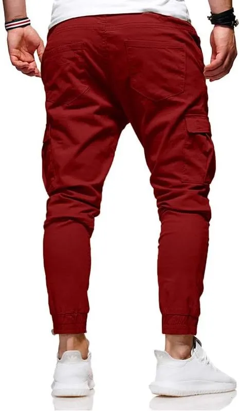 Men's Casual Pants - Cotton Chino Cargo Pants for Hiking and Outdoor Recreation, Drawstring Sweatpants in Twill Track Jogging