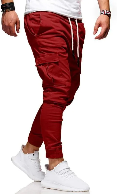 Men's Casual Pants - Cotton Chino Cargo Pants for Hiking and Outdoor Recreation, Drawstring Sweatpants in Twill Track Jogging