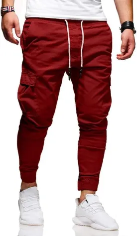 Men's Casual Pants - Cotton Chino Cargo Pants for Hiking and Outdoor Recreation, Drawstring Sweatpants in Twill Track Jogging