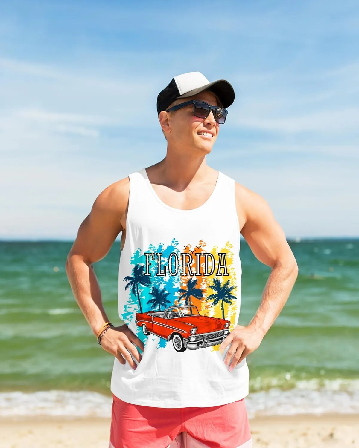 Nidoul Mens Beach Tank Tops Summer Graphic Palm Tree Sleeveless Shirts for Men Vacation Gym Running Workout Tank Top
