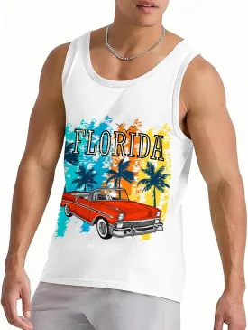 Nidoul Mens Beach Tank Tops Summer Graphic Palm Tree Sleeveless Shirts for Men Vacation Gym Running Workout Tank Top